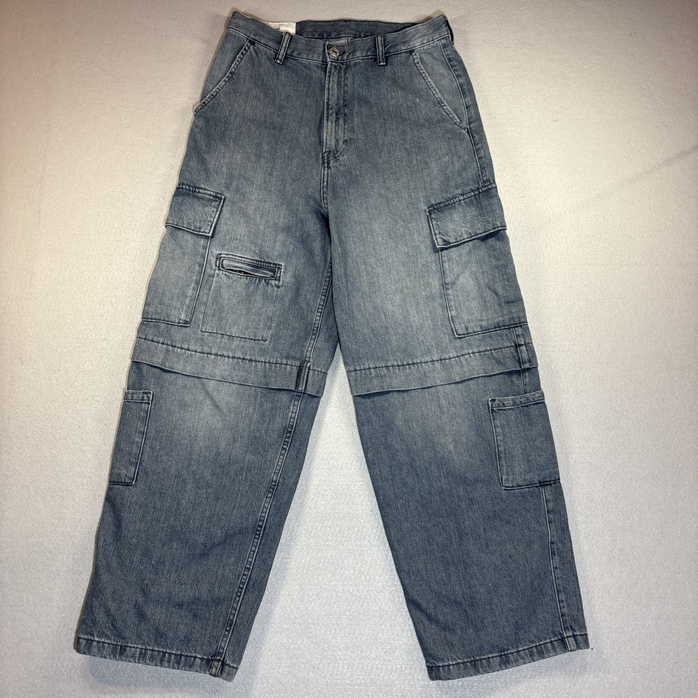 H&M Baggy Baggy Cargo Jeans Mens | Denim Blue | 29/32 | 9 Pockets | Grunge 90's